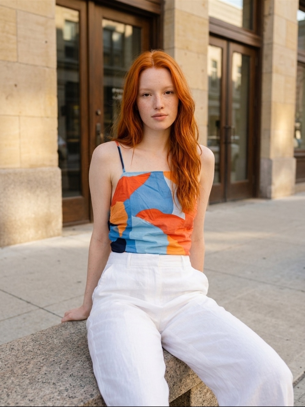 Nobody's Child Abstract 100% Organic Cotton Tie-Back Cami Tank Top US 10 / UK 14
